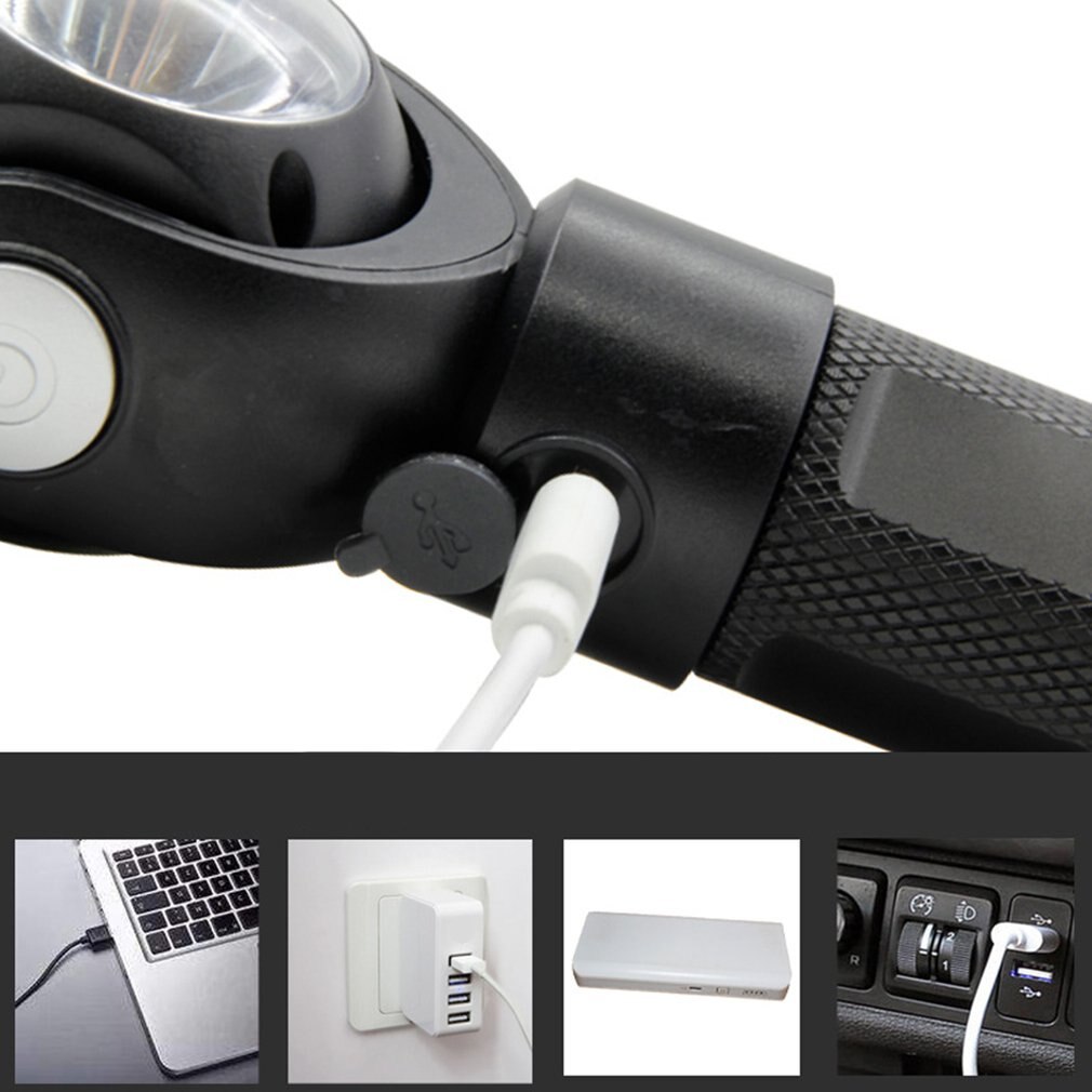 Rechargeable T6 + COB LED 360 Rotating Flashlight Work Lamp Light Magnetic Dual lamp head rotating LED flashlight