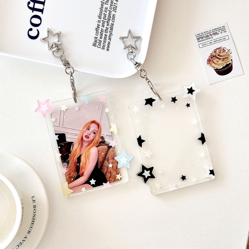 Y2k Acrylic Photocard Holder Key Chain INS Ins Idol Photo Card Holder Decorative Student ID Badge Holder Girls Card Sleeves