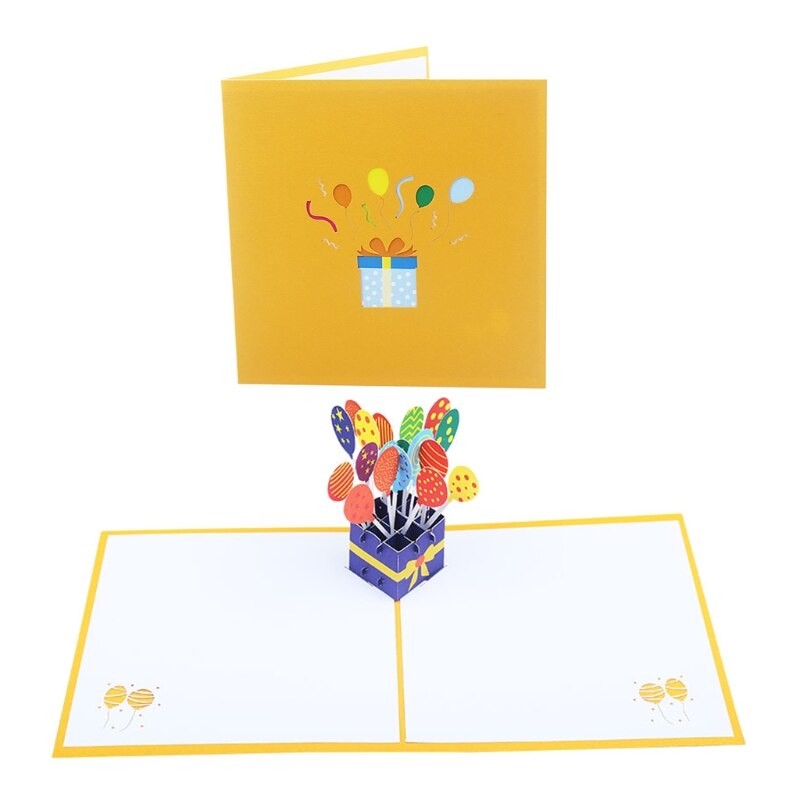 3D Pop-Up Greeting Card for Happy Birthday Cake Box Balloon Wedding Party with Envelope