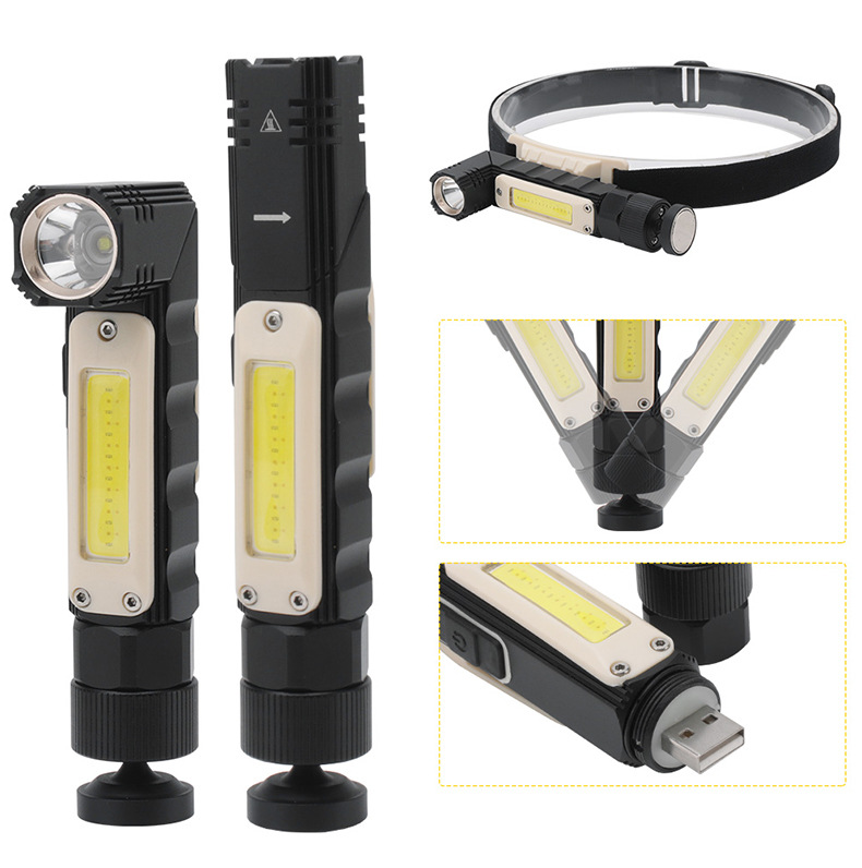LED+COB Red and White Light 360° Adjustable USB Charging Rotating Belt Magnetic Inspection Outdoor Strong Light Flashlight