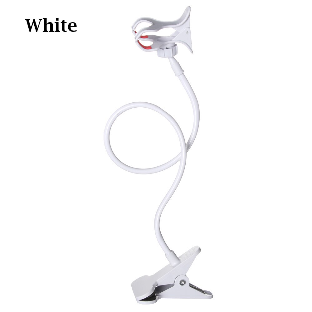 Mount Stand 360° Rotating Plastic Mobile Phone Stand Clamp Bed Desk Lazy Holder Flexible Arm Mobile Phone Rack: White
