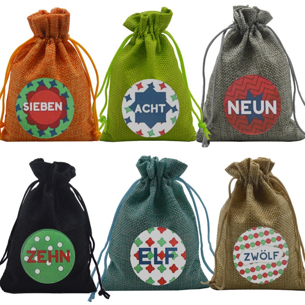 24 Stuks Kerst Adventskalender Zakjes - Linnen Snoep Vulling Zakjes - Kerst Jaar Ornamenten