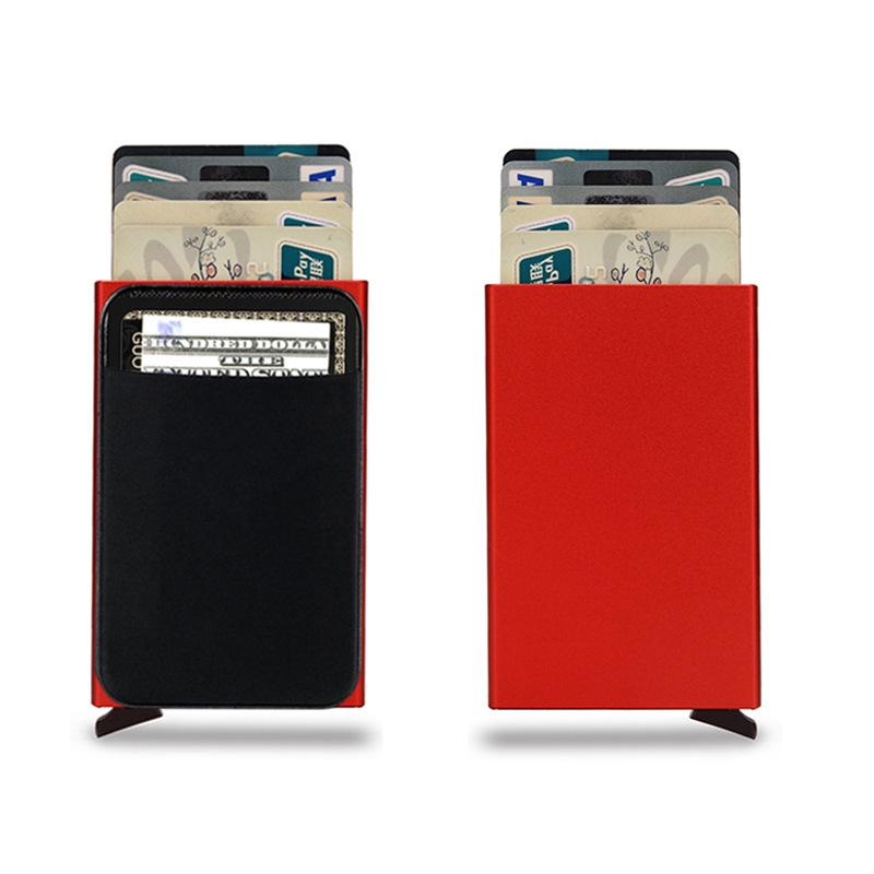 Dünne Aluminium Brieftasche Mit Elastizität Zurück Beutel Ich würde Kreditkarte Halfter Mini RFID Brieftasche Automatische Pop hoch Bank Karte fallen: rot