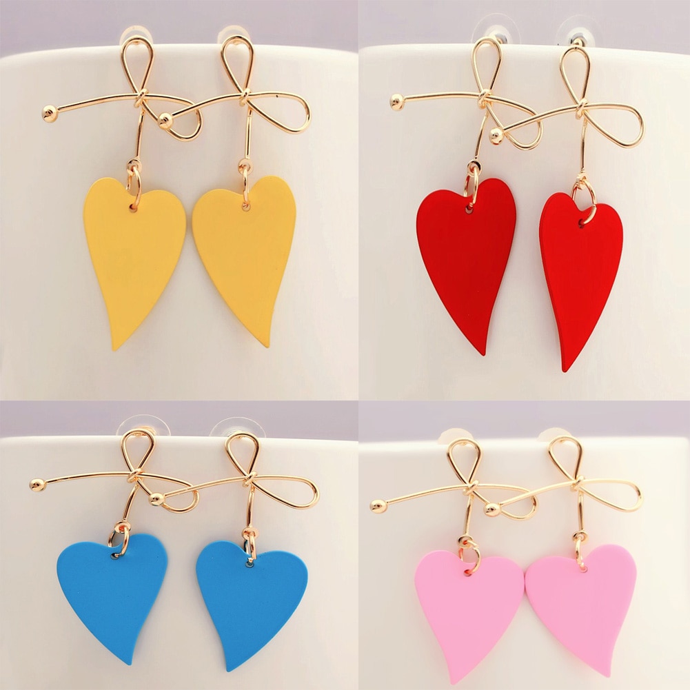 oro Color corazón mariposa pendiente de gota geométrica mujer Vintage rojo verde amarillo pendiente Irregular joyería coreana