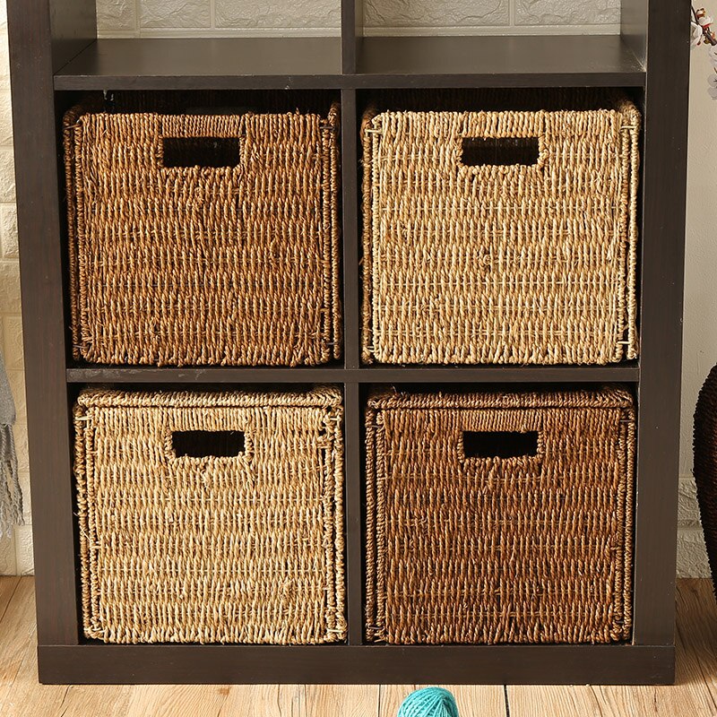 Storage basket folding storage basket Hand-woven straw rattan magazine storage basket weaving basket bamboo basket toy storage