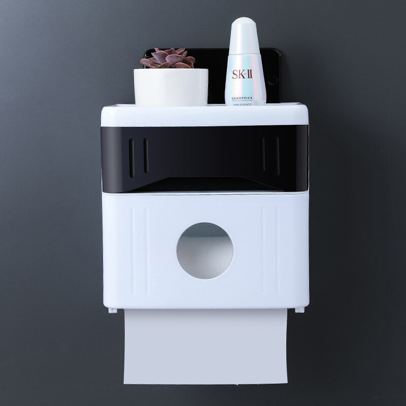 ONEUP Punch-free Toilet Paper Holders Plastic Bathroom Tissue Box Garbage Bag Shelf Home Storage Box Portable Toilet Paper Rack: Black