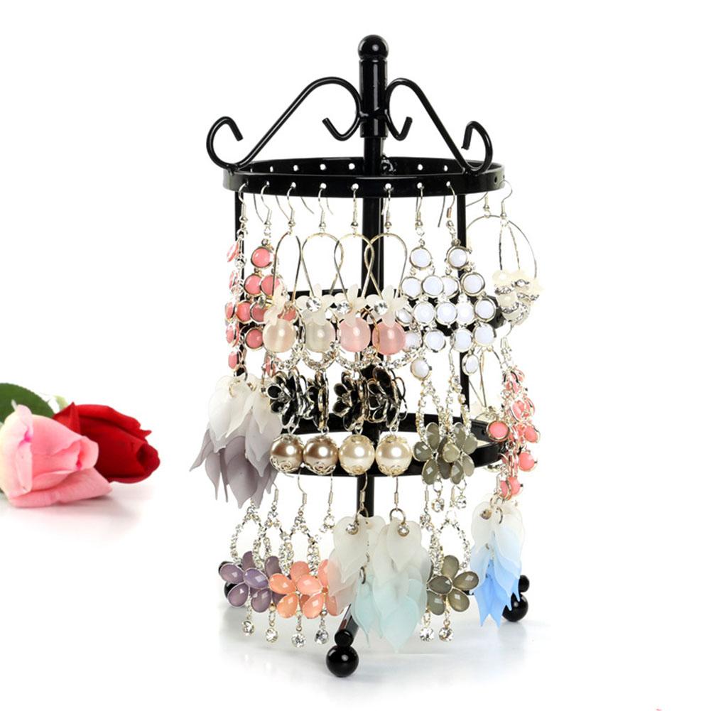 3 Tiers 72 Holes Rotary Round Earrings Display Rack Metal Rotating Jewelry Stand Holder Ear Stud/Necklace Organizer Jewelry Rack