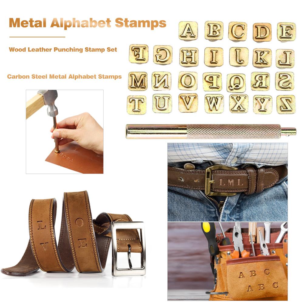 26pcs Wood Leather Punching Stamp Set Carbon Steel Metal Alphabet Stamps Metal Alphabet Stamps Home Craft Accessories Letter