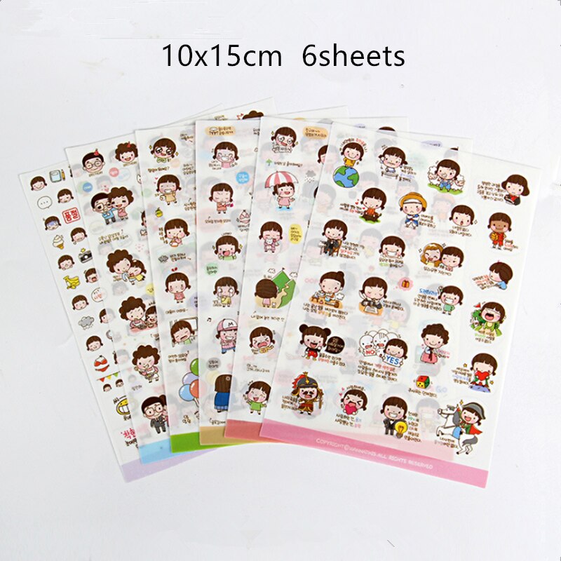 6sheets/pack/lot Korea Kawaii Doll Girl Paper Sticker Set Note Sticker Decoration Label Multifunction