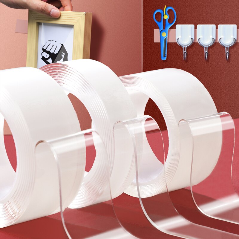 Nano cinta mágica impermeable para el hogar, cinta adhesiva transparente de doble cara, sin traza, reutilizable, 024094, 1/2/3/5M