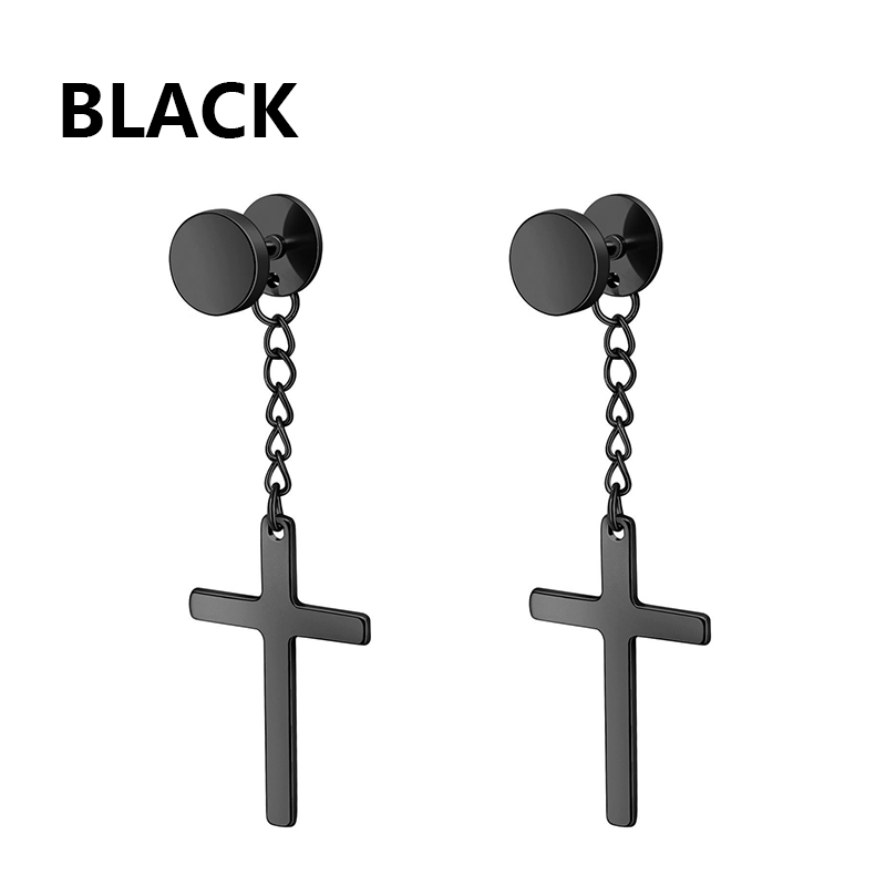 Pendientes de aro Punk negros de acero inoxidable para hombres y mujeres, pequeños colgantes de Cruz redonda de , accesorios de joyería, pendientes: Color oro puro