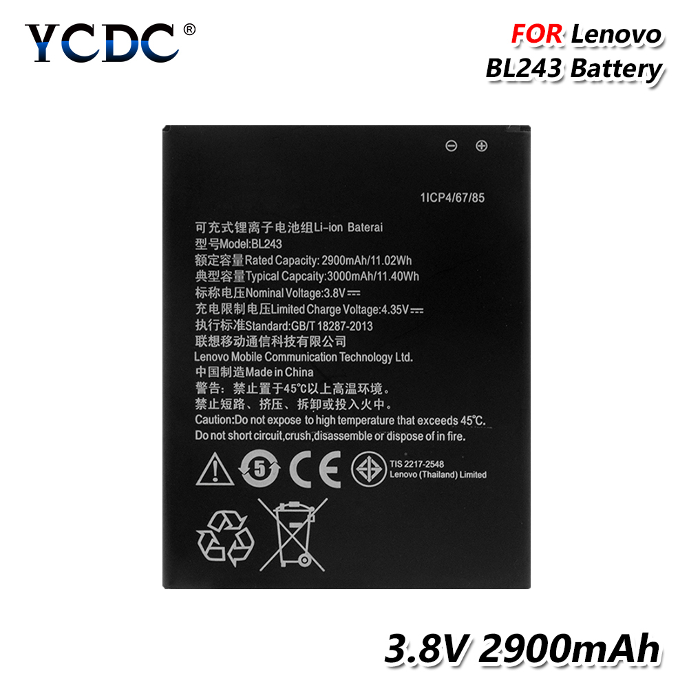Ycdc 2900Mah Bl 243 BL243 3.8V Batterij Voor Lenovo K3 Note K50-T5 K50-T3S A7000 A7600 3.8V Li-Ion batterij Oplaadbare Lithium