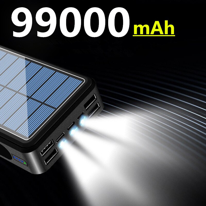 Samsung-Banco de energía Solar Xiaomi Iphone, 99000mAh, gran capacidad, portátil, para exteriores, LED, 4USB, carga rápida