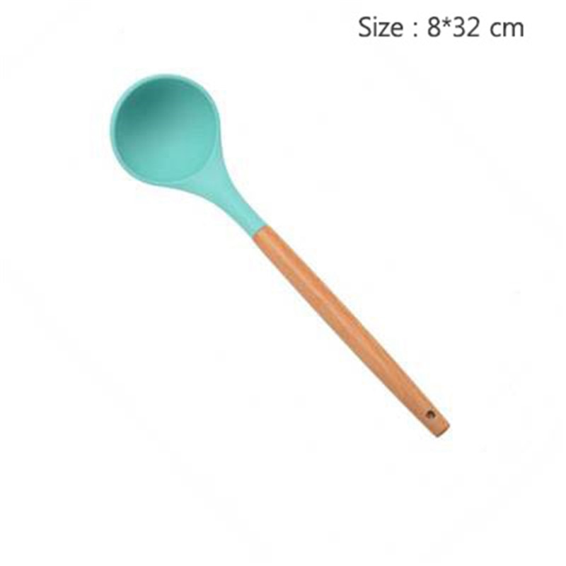 Silicon Kitchen Utensil Set 11 Pieces Kitchenware Set with Wooden Handle Nonstick Cookware Green Kitchen Tools