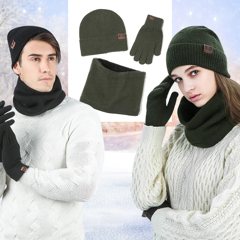 hommes femmes écharpe chapeau gants ensemble trois pièces hiver ensemble femme chapeaux écharpes hommes unisexe bonnets bonnet tricoté