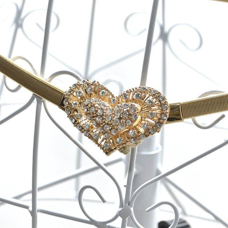 Womens Elastic Metal Waist Belts Women Silver Gold Chain Belts Female Heart Buckle Belts For Ladies Dresses