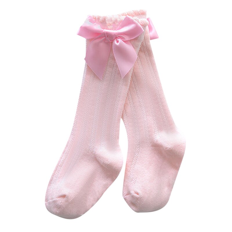 Baby Meisjes Sokken Leuke Boog Knoop Knie Hoge Kinderen Buis Sokken Ademend Effen Kleur Kinderen Sokken: Pink / 2-4year
