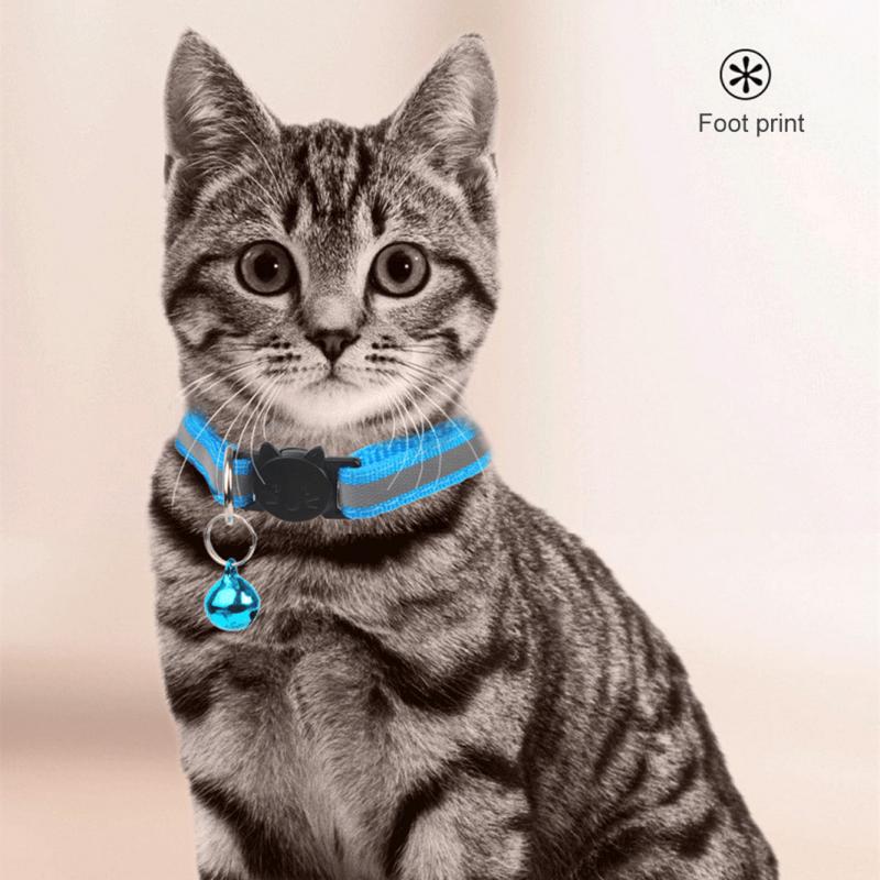 Collier en Nylon avec cloches pour chat, 10 couleurs, boucles réglables, , réfléchissant, motif de tête de chat, fournitures de