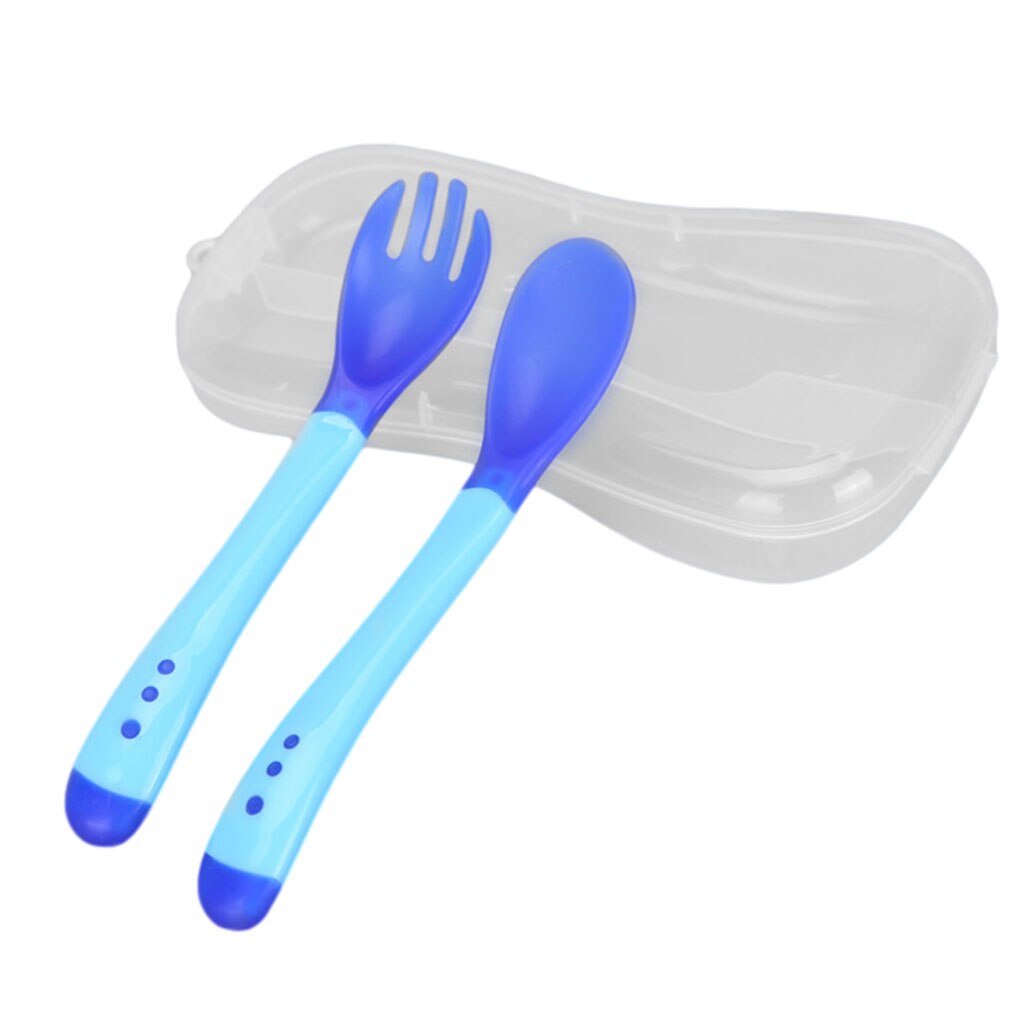 Bebé cuchara Temperatura de detección niño Tenedor de silicona arco alimentación de bebé cuchara Sensor de temperatura cucharas: C