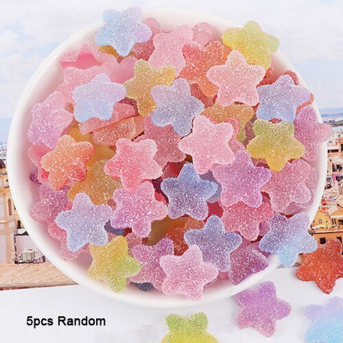 Happy Monkey Slime Supplies DIY Resin Star Candy Slices Slime Charms Addition for Fluffy Clear Crystal Slime Clay In Stock: Mix Color 5pcs