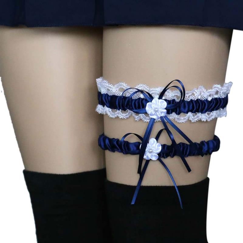2Pcs Wedding Bridal Lace Garter Set Women Girls Elastic Floral Bow Leg Ring Belts Leg Garters: NO.8