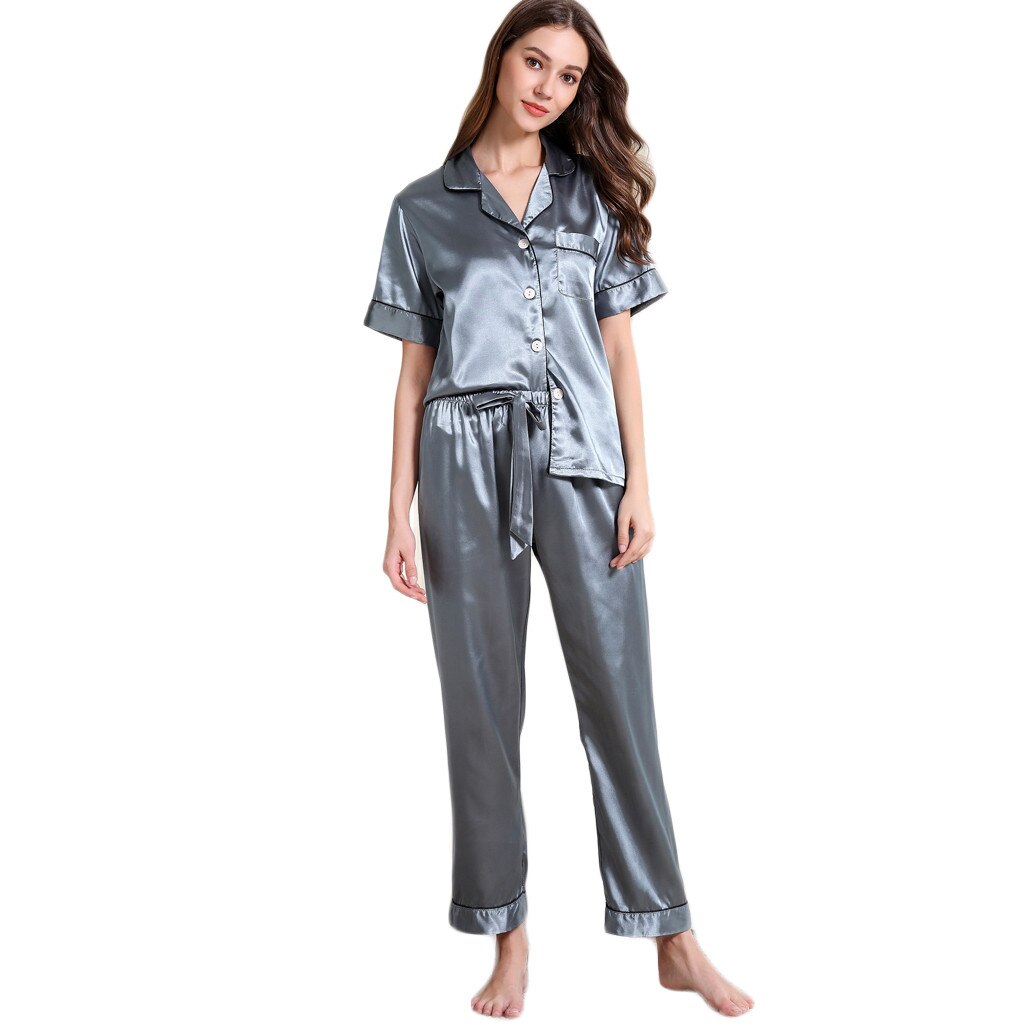 SAGACE Short Sleeve Silk Pajama Sets Women autumn Short Sleeves Long Ladies Pijama Sleepwear Nightwear Set Plus Size