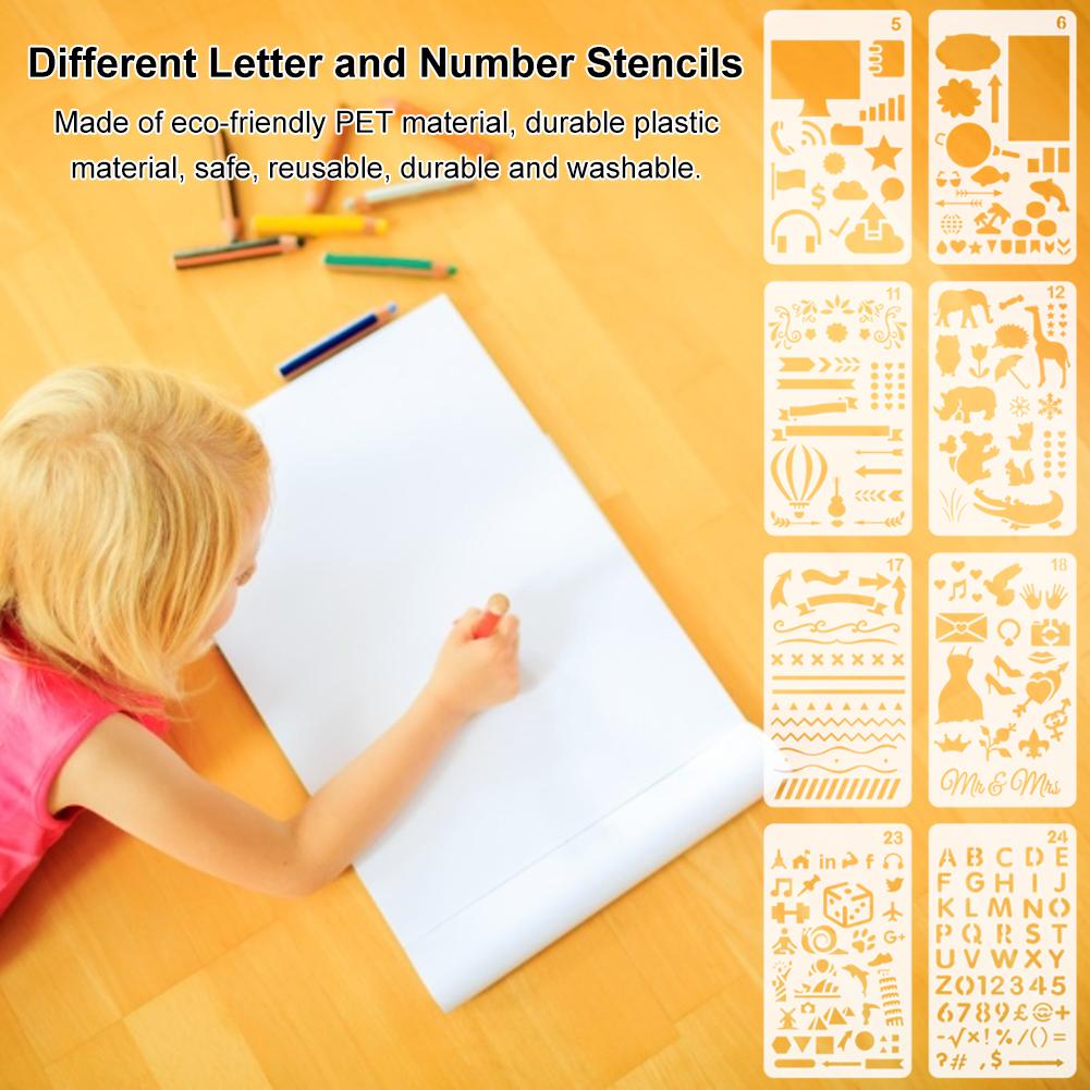24Pcs Letter Stencils DIY Drawing Painting Templates Journal Stencils Plastic Art Craft Stencils For Journal Notebook Diary
