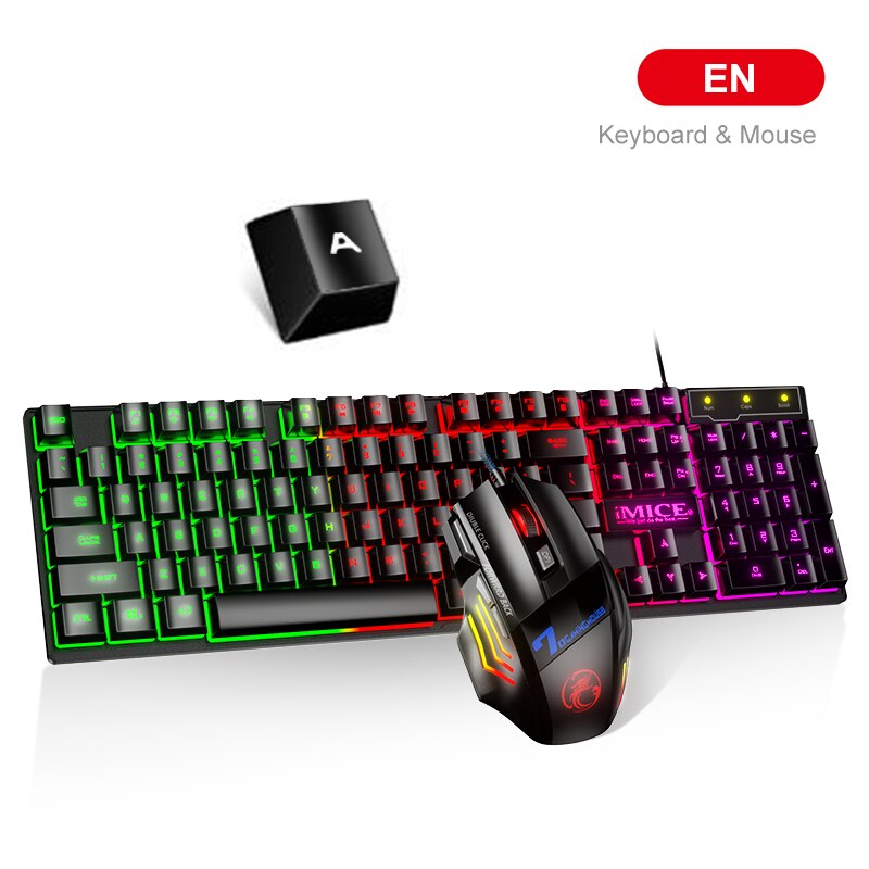 Gamer Keyboard And Mouse PC Gaming Keyboard RGB Backlit Keyboard Rubber Keycaps Wired Russian Keyboard Mouse Gamer Gaming Mouse: EN Keyboard mouse