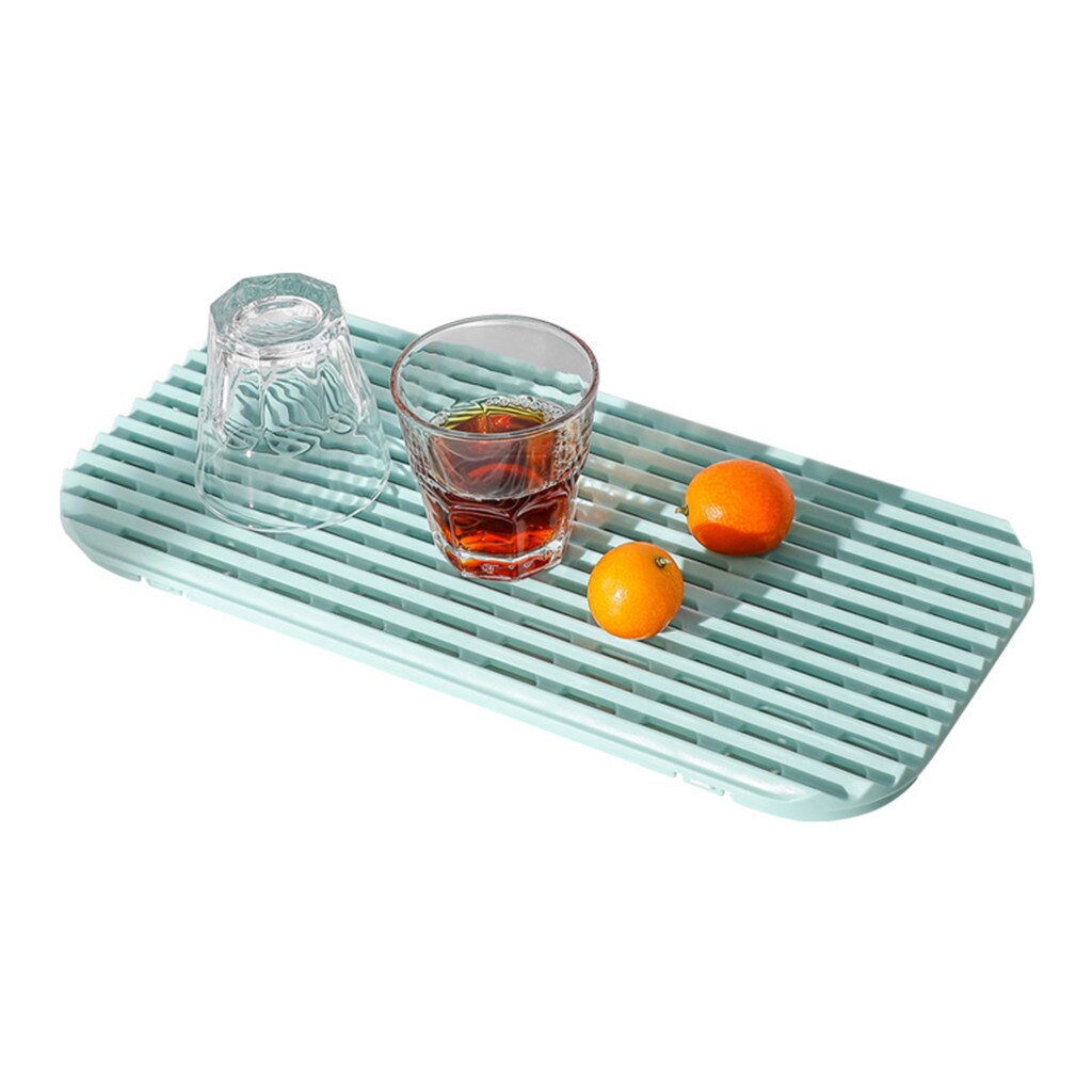 Bar Silicone Drain Mat Drying Dishes Pad Heat Resistant Slip-proof Tray Set Massage Mats For Kitchen Dish Mat Deep Grooves Dry: Blue