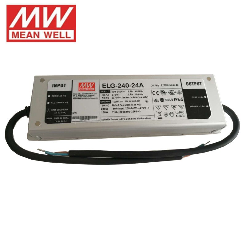 MEAN WELL ELG-240 240W LED Power Supply 110V/220VAC to 24V 36V 42V 48V 54VDC waterproof IP65 Meanwell Adjustable led driver PFC