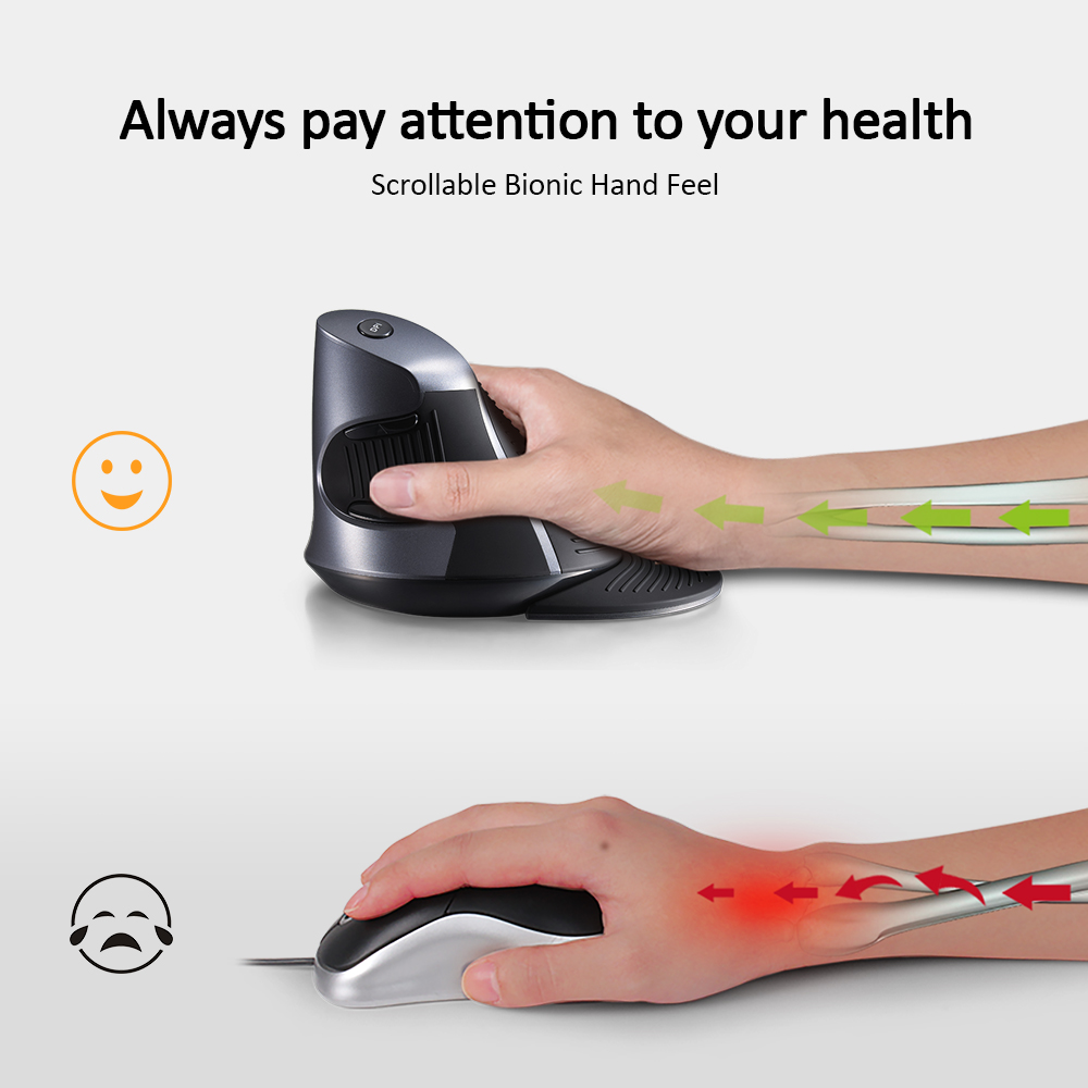 Delux M618 Optical Vertical Wired Mouse 6 Buttons 1600 DPI Ergonomic Right Hand Mice with Rubber Protective Shell For PC