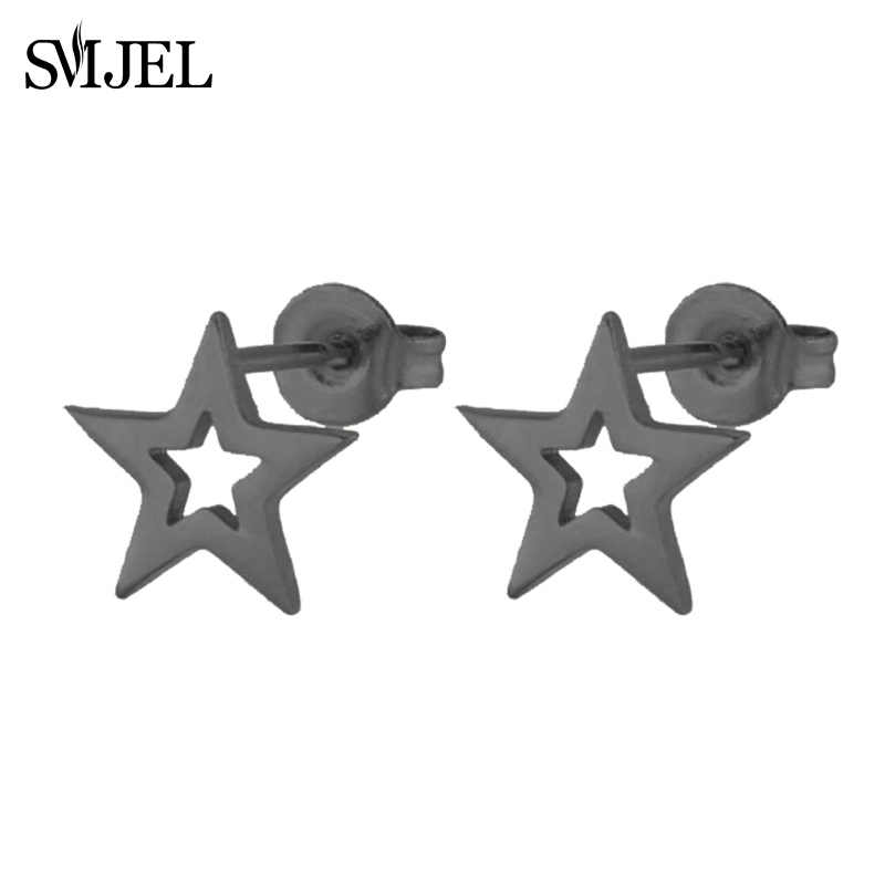 Nuevos pendientes de tuerca de estrella hueca de acero inoxidable para mujer, joyería de de cumpleaños Celestial para el día a día, adolescente y madre: PLATEADO