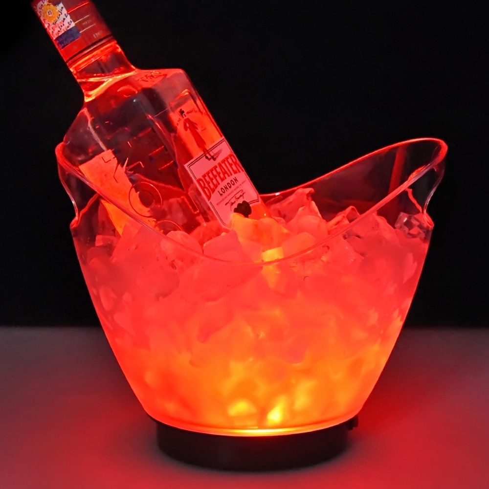 cubo de hielo transparente ligero Material acrílico de 2 litros LED colorido champán cerveza vino barril 5 colores opcional: Rojo