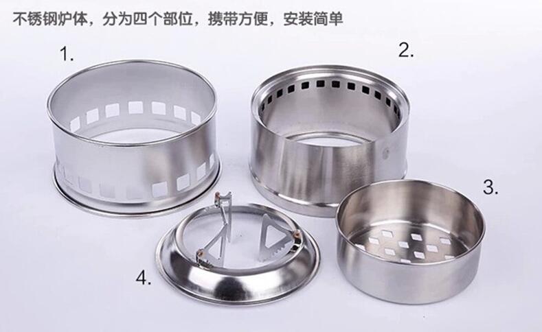 Stainless Steel Wood Burning Camping Stove Solidified Alcohol Stove Outdoor Cooking Picnic Bbq