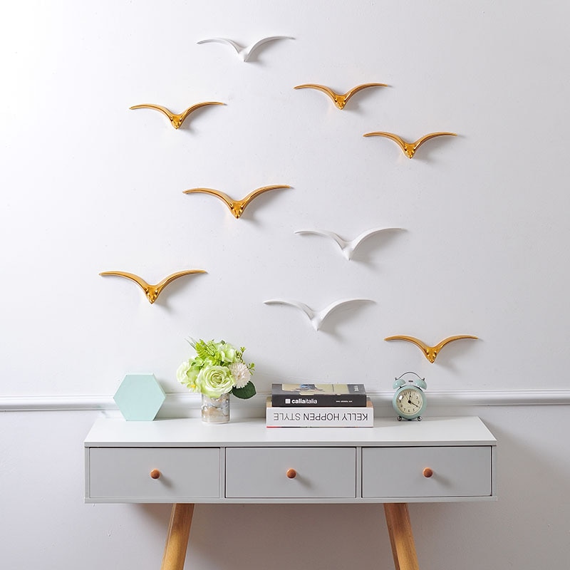 Creatieve Keramische 3D Vogel Beeldjes Wall Opknoping Decoraties Seagull Sculptuur Achtergrond Wanddecoratie Home Decor