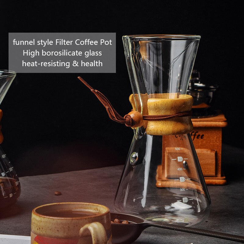 600ml Resistant Glass Coffee Maker Pour-over Coffee Pot Espresso Italian Coffe Machine Moka Pot Used With Stainless Steel Filter