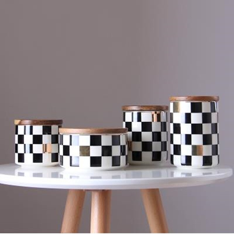 Nordic geometric pattern ceramic storage jar, tea pot candy jar, home office desktop decoration , artwork