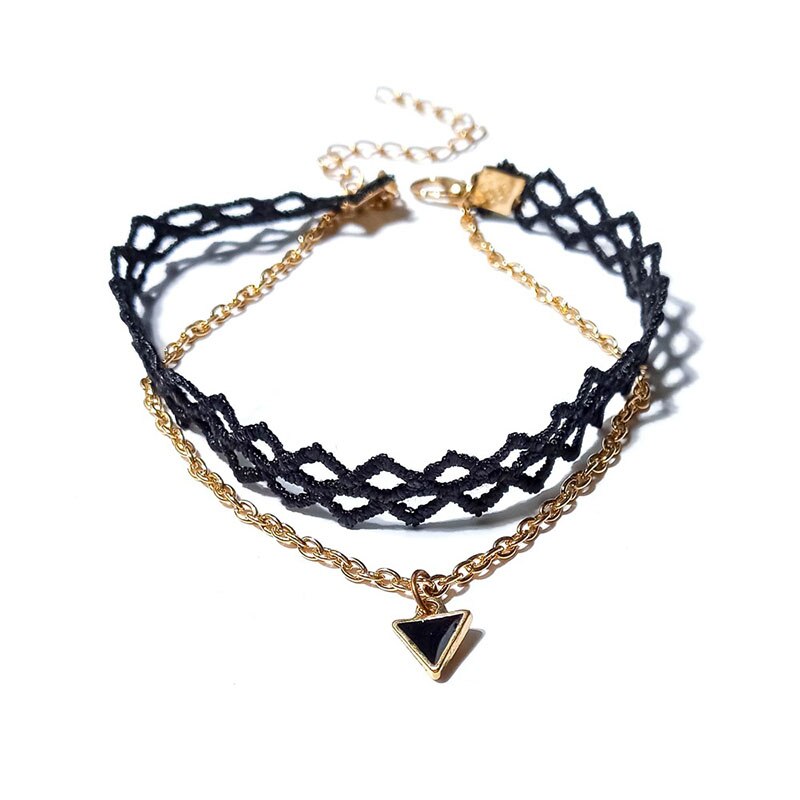 Boho Spitze Knöchel Armbinde Geometrische GoldTriangle Anhänger Bein Kette Schwarz Fuß Armbinde Frauen Zubehör Enkelbandje