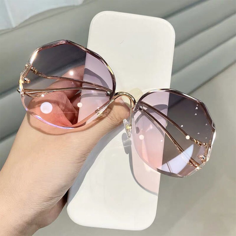 Tea Gradient Cycling Equipment Women Ocean Water Cut Trimmed Lens Metal Curved Temples Sun Glasses Female: C