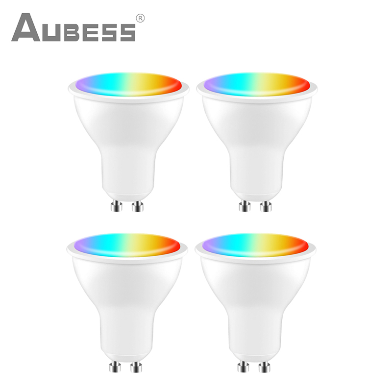 Aubess Tuya GU10 Wifi Smart Light Led-lampen Rgb + Cw 4W Dimbare Lampen Smart Leven App Remote Contro werken Met Alexa Google Thuis: 4PC