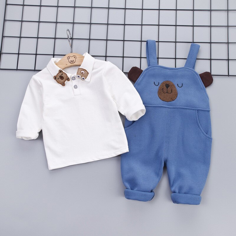 Baby Children's Bib Pants Embroidered Bear And Panda Cotton Cute Long Sleeve Suit Child Spring Autumn Kids Clothes