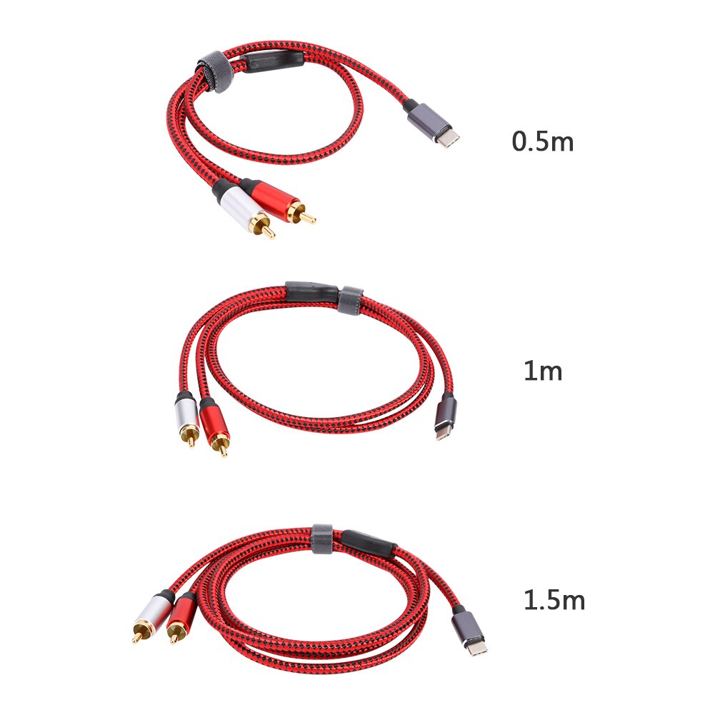 USB Type C to 2 RCA Male Audio Cable Delicate Durable Audio Cable for Xiaomi Huawei Tablet Speaker Amplifier