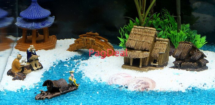 Small Ceramic Fishing Boat Fishman Figurine Craft Landscape Aquarium Fish Tank Garden Pot Plant Fairy Chinoiserie Decor Ornament