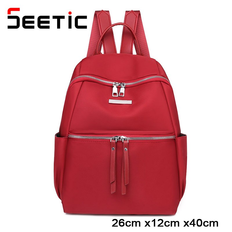 SEETIC Frauen lässig Rucksack Schule Rucksack Weiblichen Taschen Reise Feste Farbe Rucksack Frauen Wasserdichte Oxford Schule Rucksack: rot Rucksack