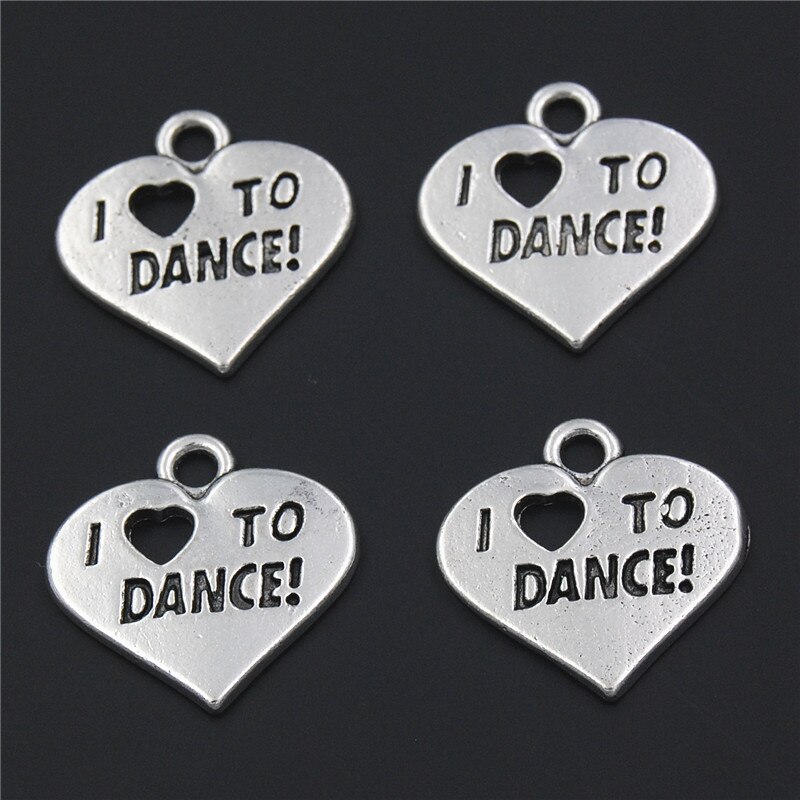 20Pcs Tibetaans Zilveren Kleur I Love To Dance Charm Hangers Ballerina Meisje Dansen Sieraden Voor Diy A2314