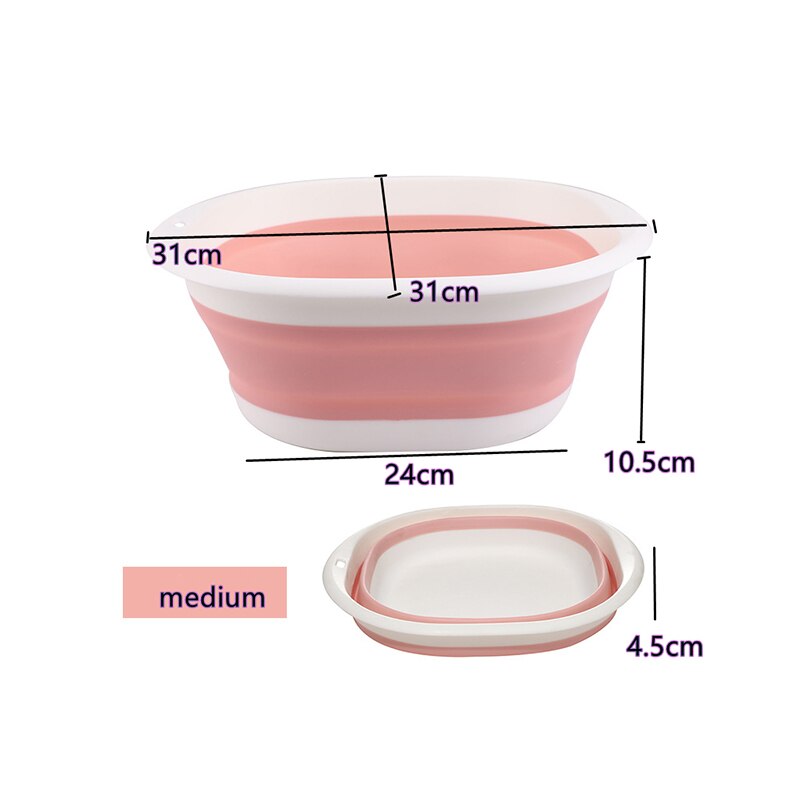 Plastic Folding Basins Portable Wash Basins Folding Laundry Tub Bathroom Kitchen Accessori Travel Folding Wash Basin Three Model: Pink  medium