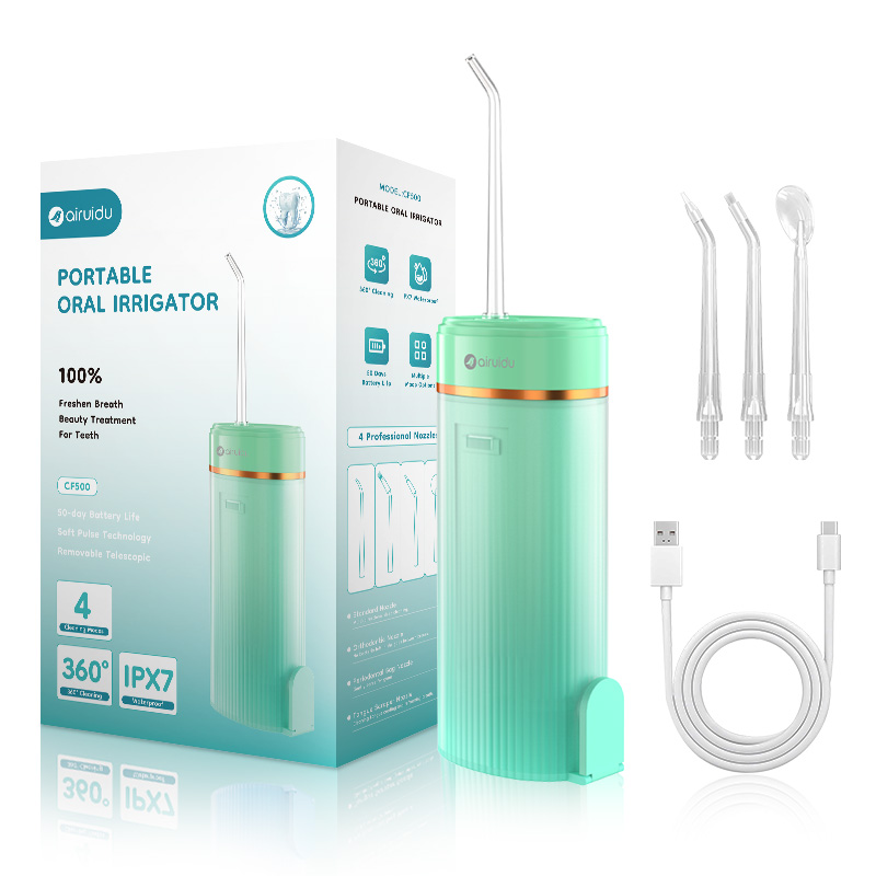 Tragbare intelligente elektrische Munddusche, Wasserflosser, 4 Düsen, 4 Modi, wiederaufladbar, Zahn-Wasserstrahl-Irrigator, Zahnreiniger: Grün