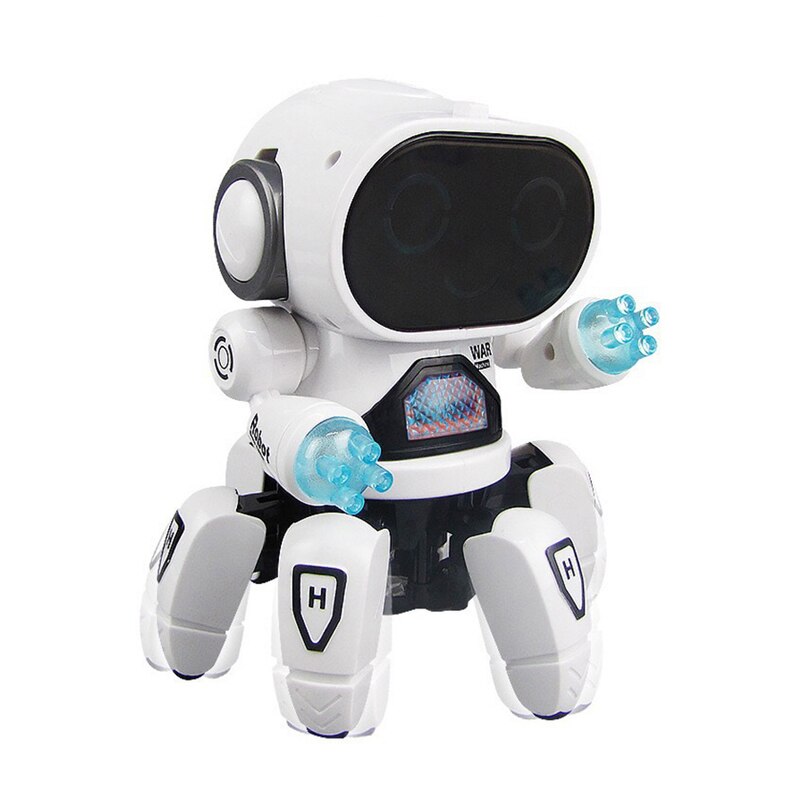 Robot de baile inteligente para niños, juguete electrónico de baile de seis garras, incluye música LED, de cumpleaños: Blanco