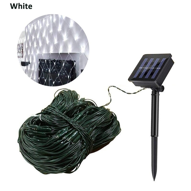 1.1*1.1m led nett solenergi lys bryllup jul fe string lys utendørs vanntett fest dekor mesh lys: Hvit