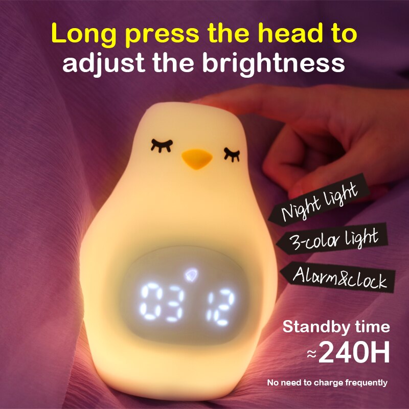 Kids Wekker Leuke Pinguïn Digitale Wekker Voor Kinderen Bureau Klok Kinderen Slaap Trainier Wake Up Nachtlampje Relojes